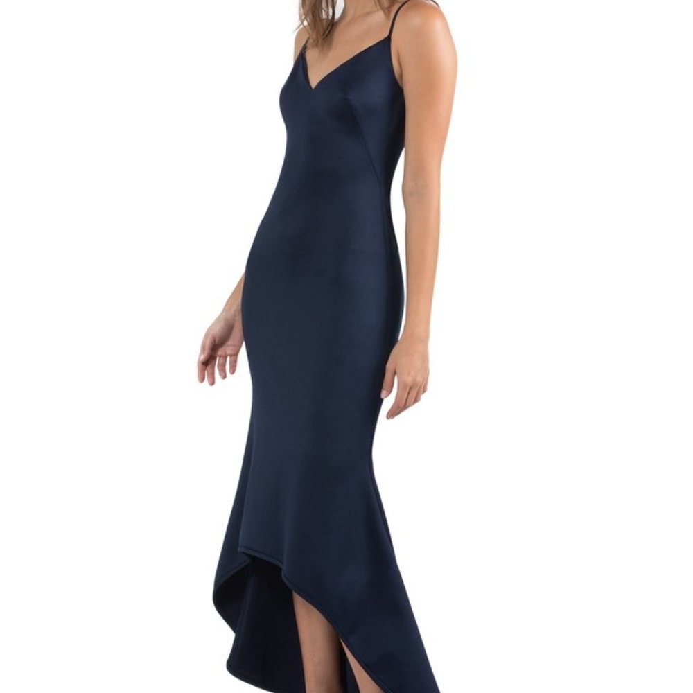 Black Halo Armelle Blue High-Low Gown 4
